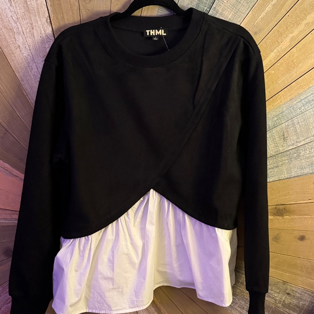 THML layered Classic Black Crewneck Sweater - Picture 2 of 7